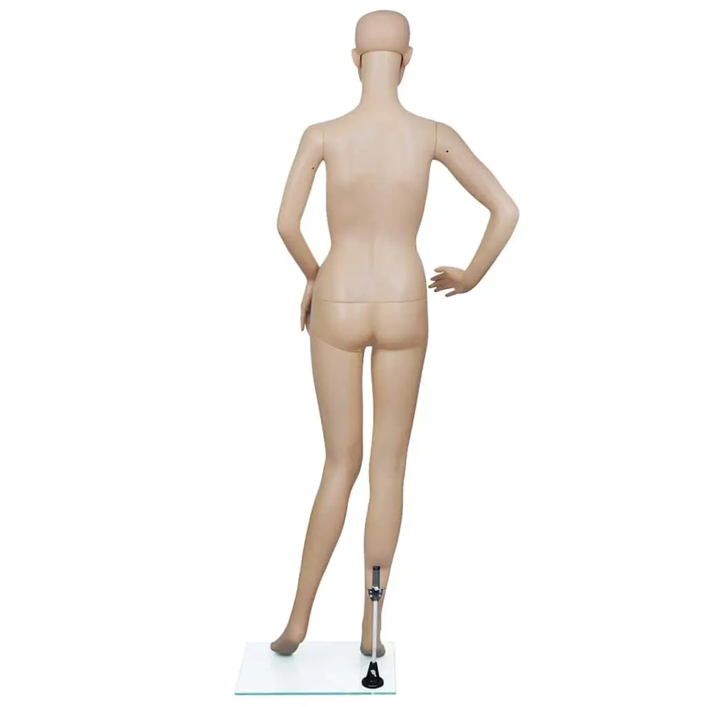 Beige Full Body Mannequin Display Torso for Women with Rotating Head Arms and Glass Base Stand