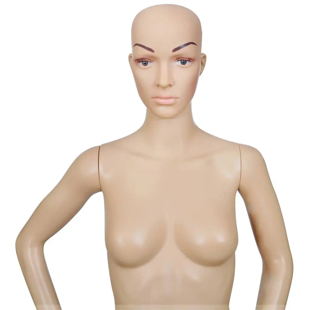 Beige Full Body Mannequin Display Torso for Women with Rotating Head Arms and Glass Base Stand
