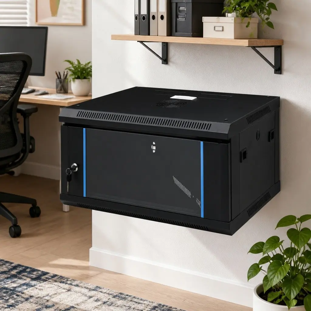 4U Wall Mounted Network Cabinet 19 Inch Rack Mount Server Equipment Storage Lockable Front Door Removable Side Panels