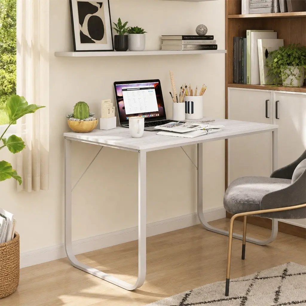 Computer Desk 110x60x73cm White Engineered Wood Metal Frame
