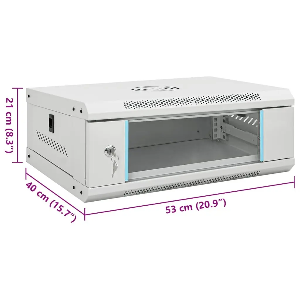 4U Wall Mounted Network Cabinet 19 Inch Rack Mount Grey Cold Rolled Steel 53x40x21cm