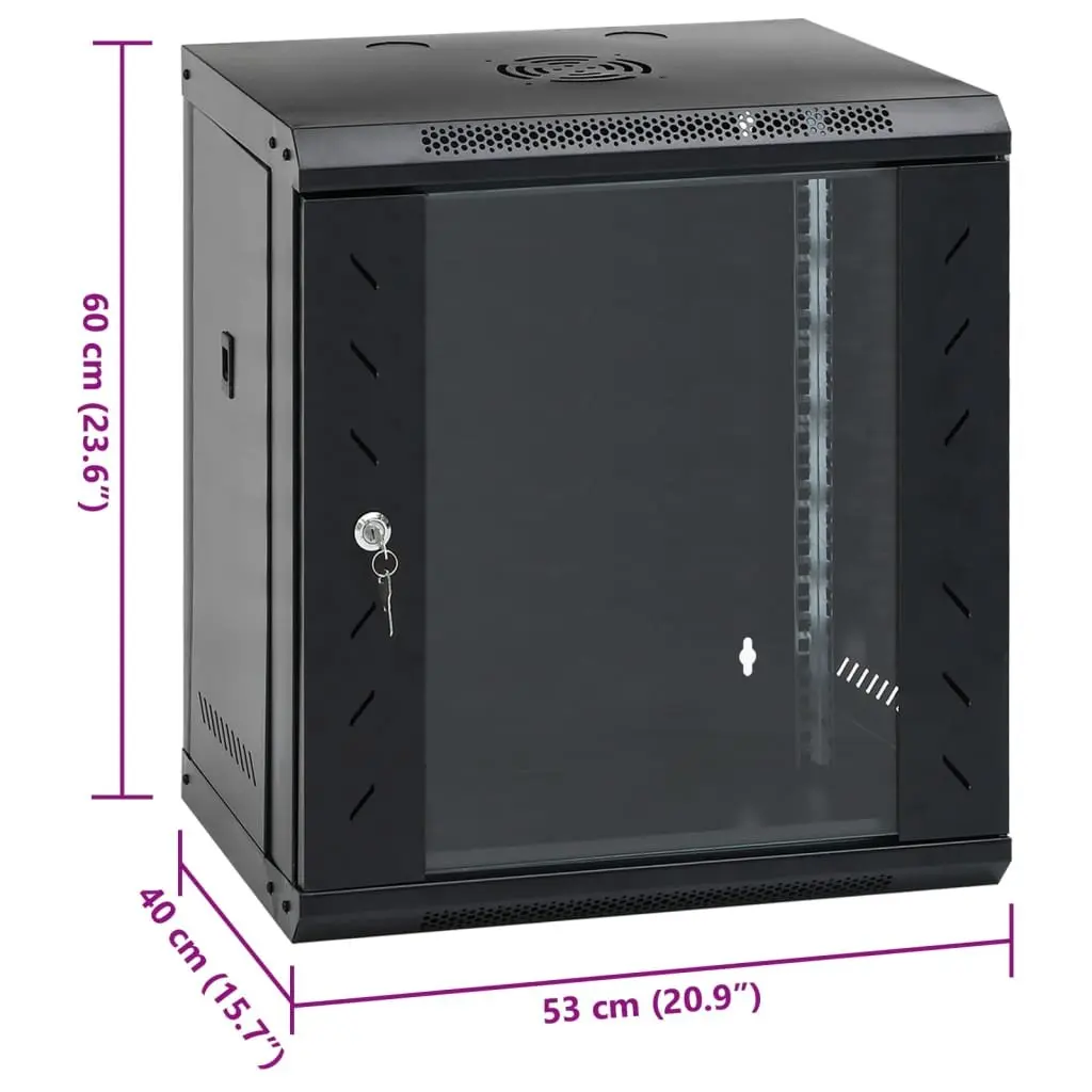 12U Wall Mounted Network Cabinet 19 Inch Lockable Front Door Removable Side Panels