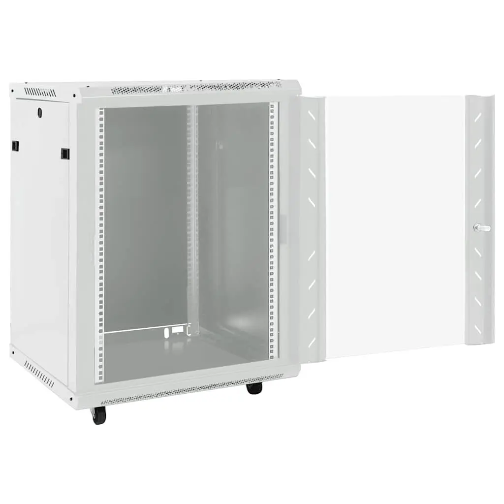 15U Network Cabinet 19 Inch Rack Mount Grey Lockable Door Removable Side Panels Swivel Feet