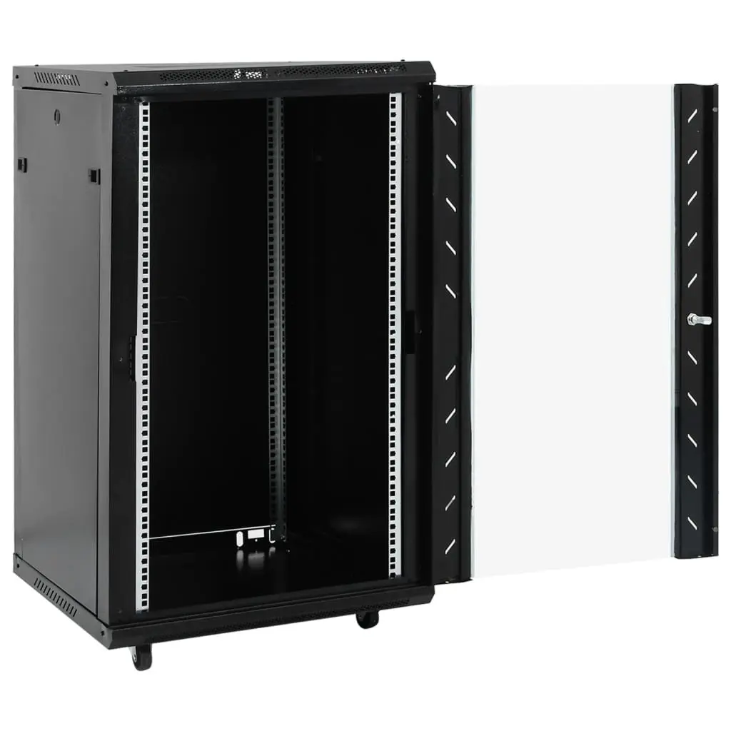18U Network Cabinet 19 Inch Rack Mount Storage System Black Swivel Feet
