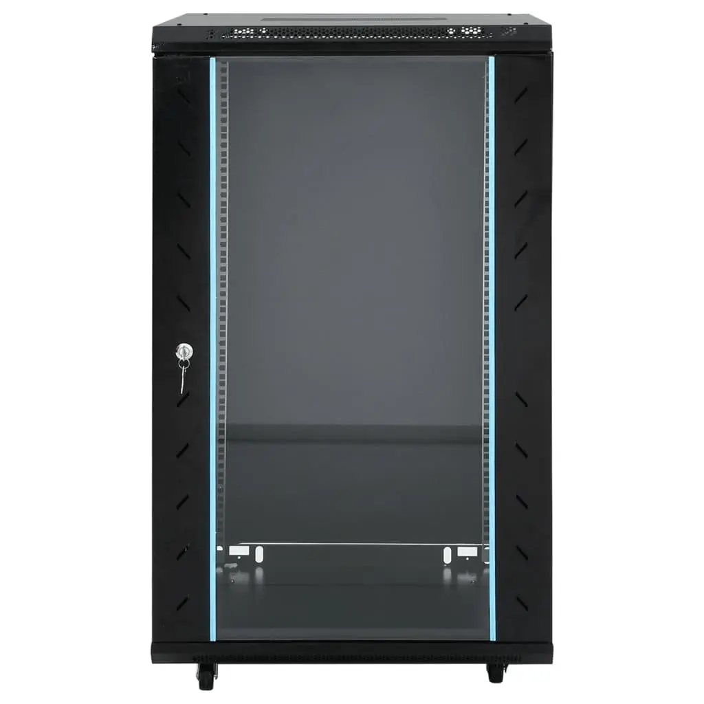 18U Network Cabinet 19 Inch Rack Mount Storage System Black Swivel Feet