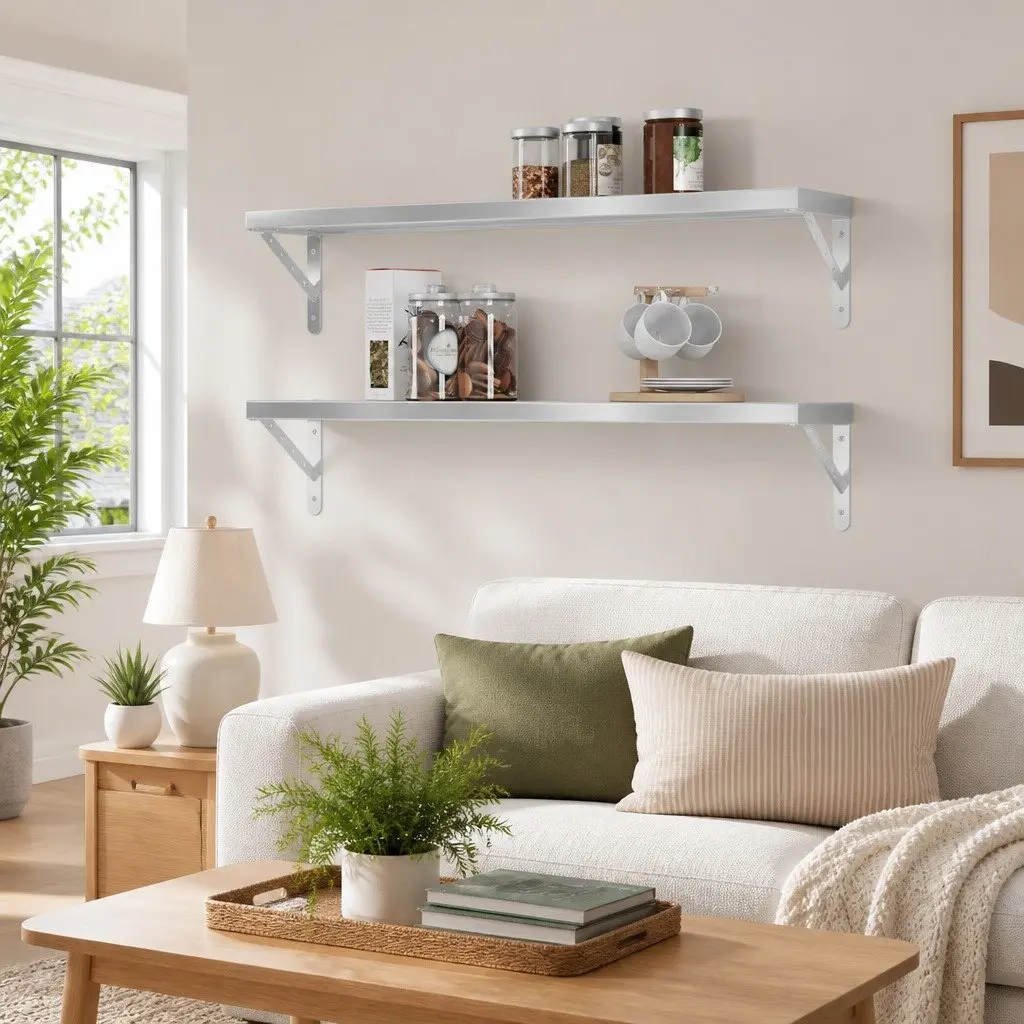 Wall Shelves 100x30 cm Silver Floating Storage Shelving 2 Piece