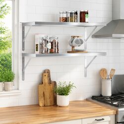 Wall Shelves 2 pcs 75x40 cm Silver Stainless Steel Floating Mounted Storage