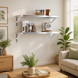 Enhance Your Space with 2 Silver Floating Shelves 75x30 cm