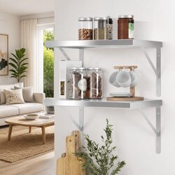 Stylish Silver Stainless Steel Floating Shelves - 2 pcs 50x40 cm