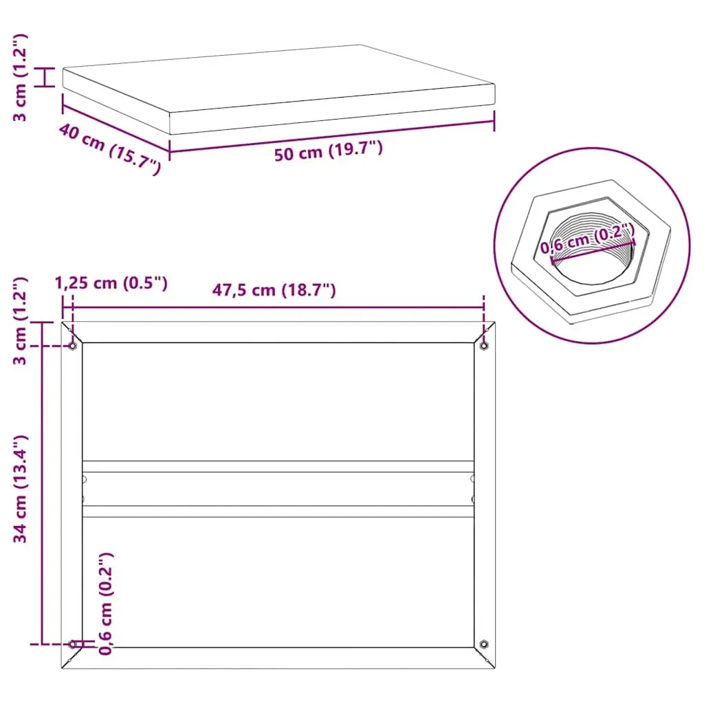 Wall Shelves 50x40 cm Silver Stainless Steel Floating Shelving Storage 2 Piece