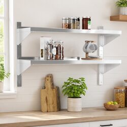 2-Tier Wall Shelf 100x40x60 cm Silver Stainless Steel Storage Rack Mounting