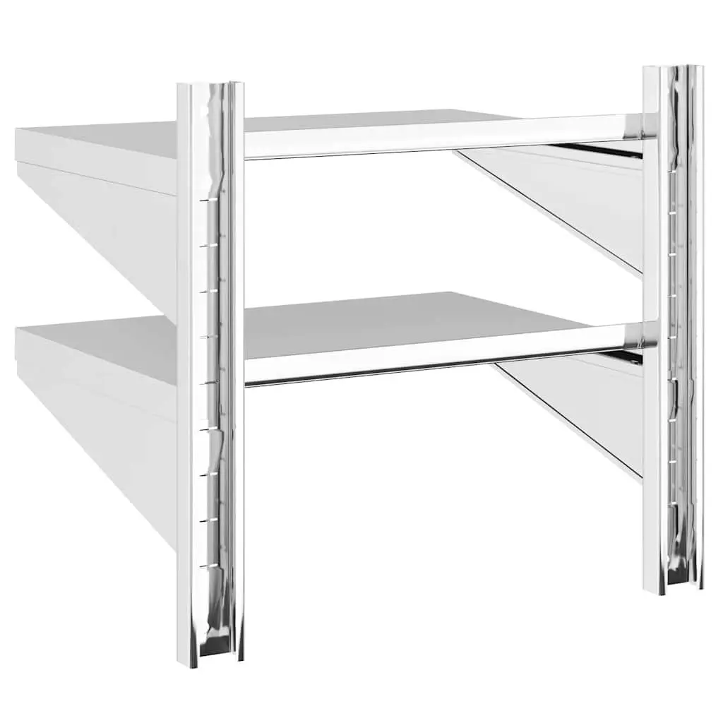 2-Tier Wall Shelf Silver Stainless Steel Floating Storage Kitchen Bathroom