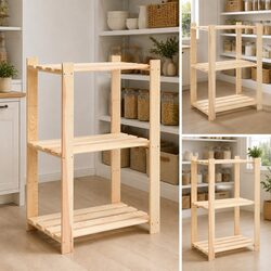 3-Tier Brown Shelving Unit - Solid Wood Storage Solution