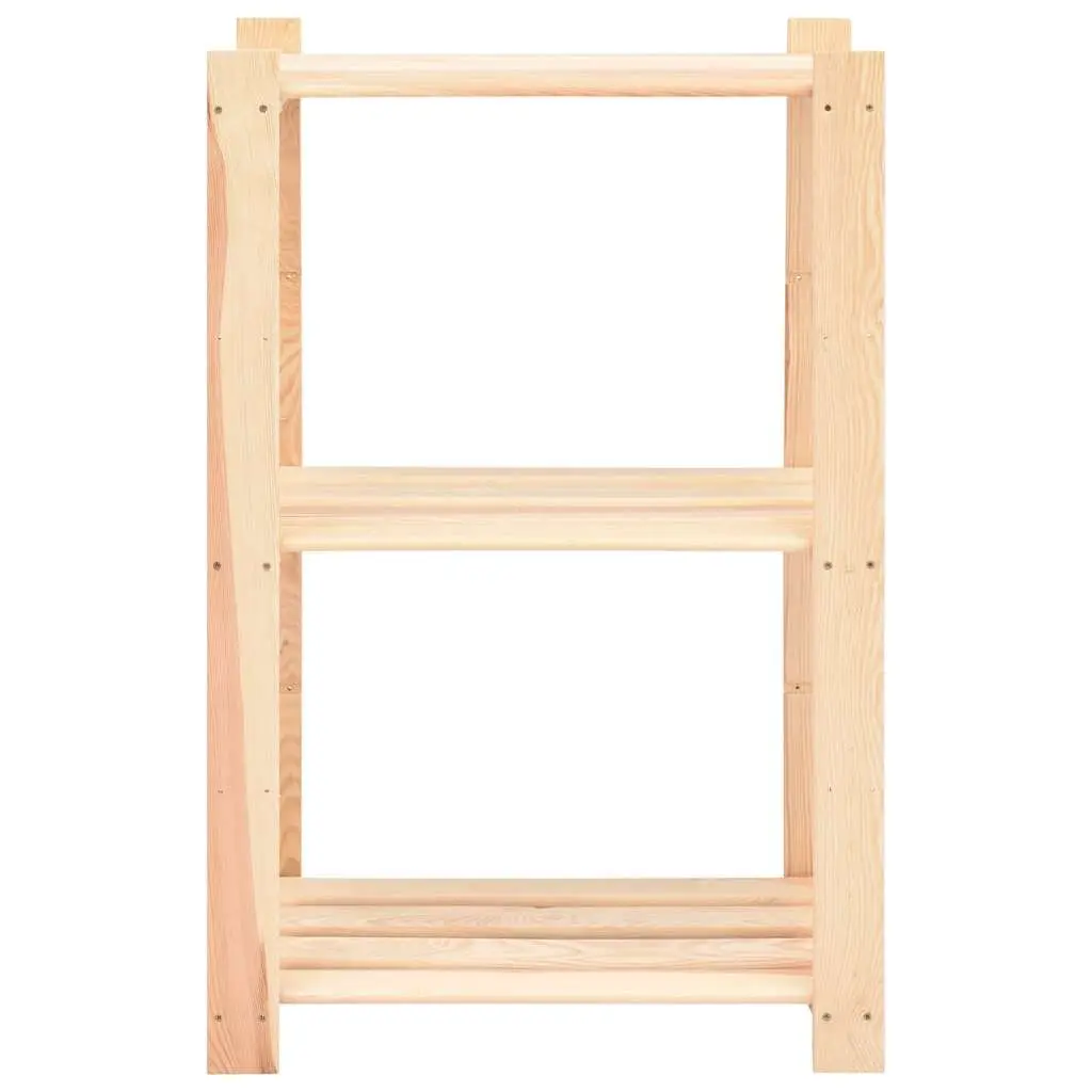 3-Tier Solid Wood Storage Rack Set of 3 Brown Shelving Unit 60x38x90 cm