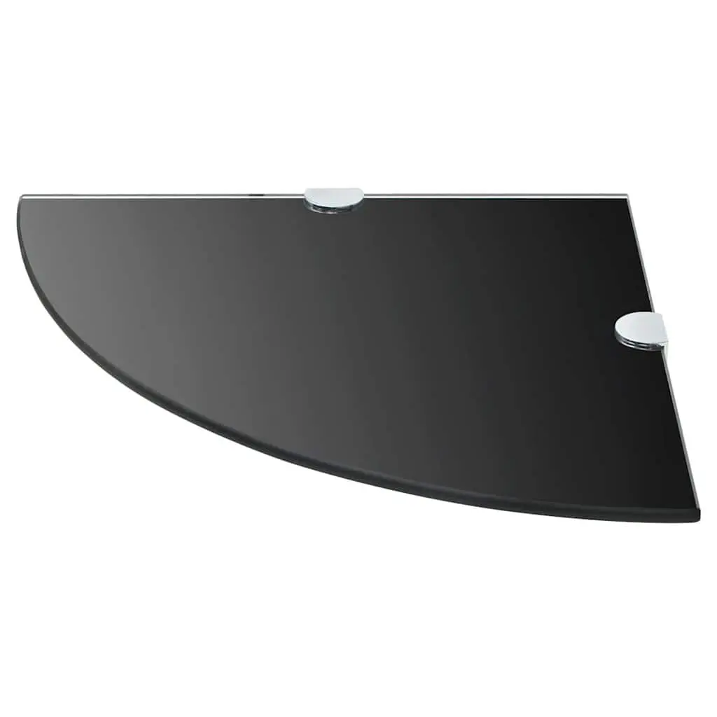 Corner Shelves 25x25 cm Glass Floating Shelf with Chrome Supports 2 pcs Black