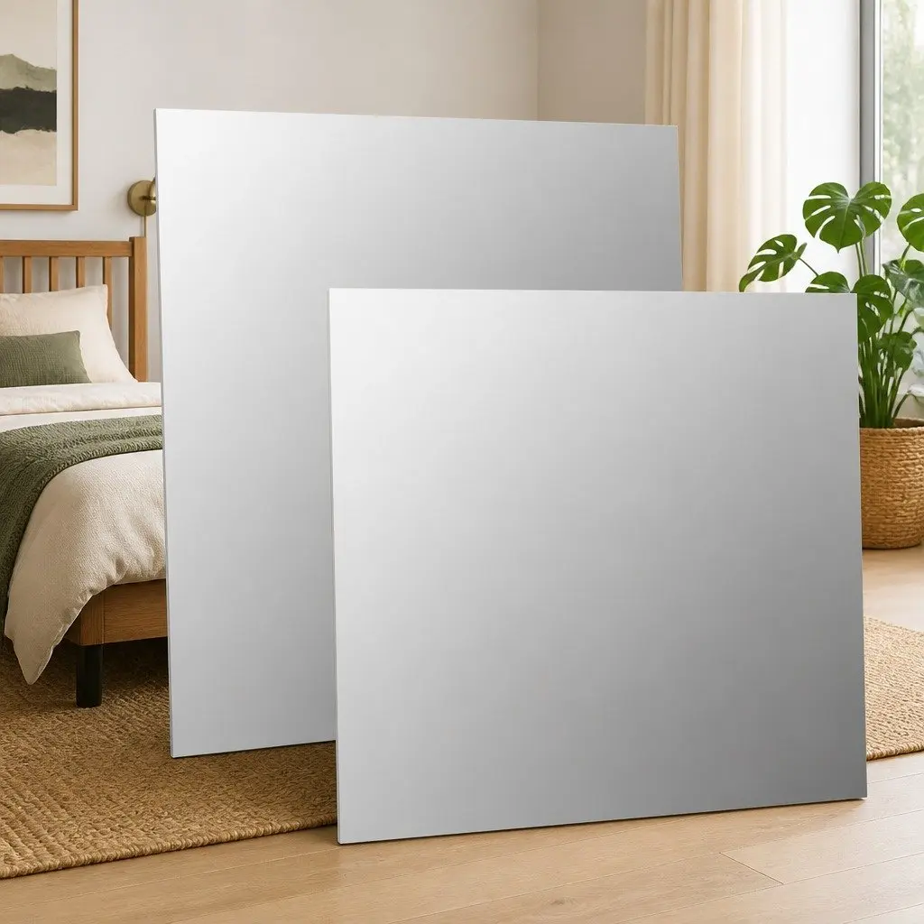 Square Wall Mirror 40x40 cm Silver Reflective Glass Home Decor Set of 2