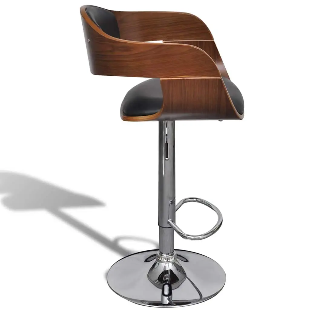 Bar Stools Set of 2 Black Height Adjustable Bent Wood Faux Leather with Footrest