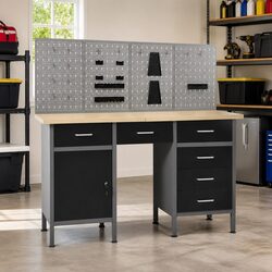Workbench Four Wall Panels Tool Storage Workshop Garage Heavy Duty 500kg Black