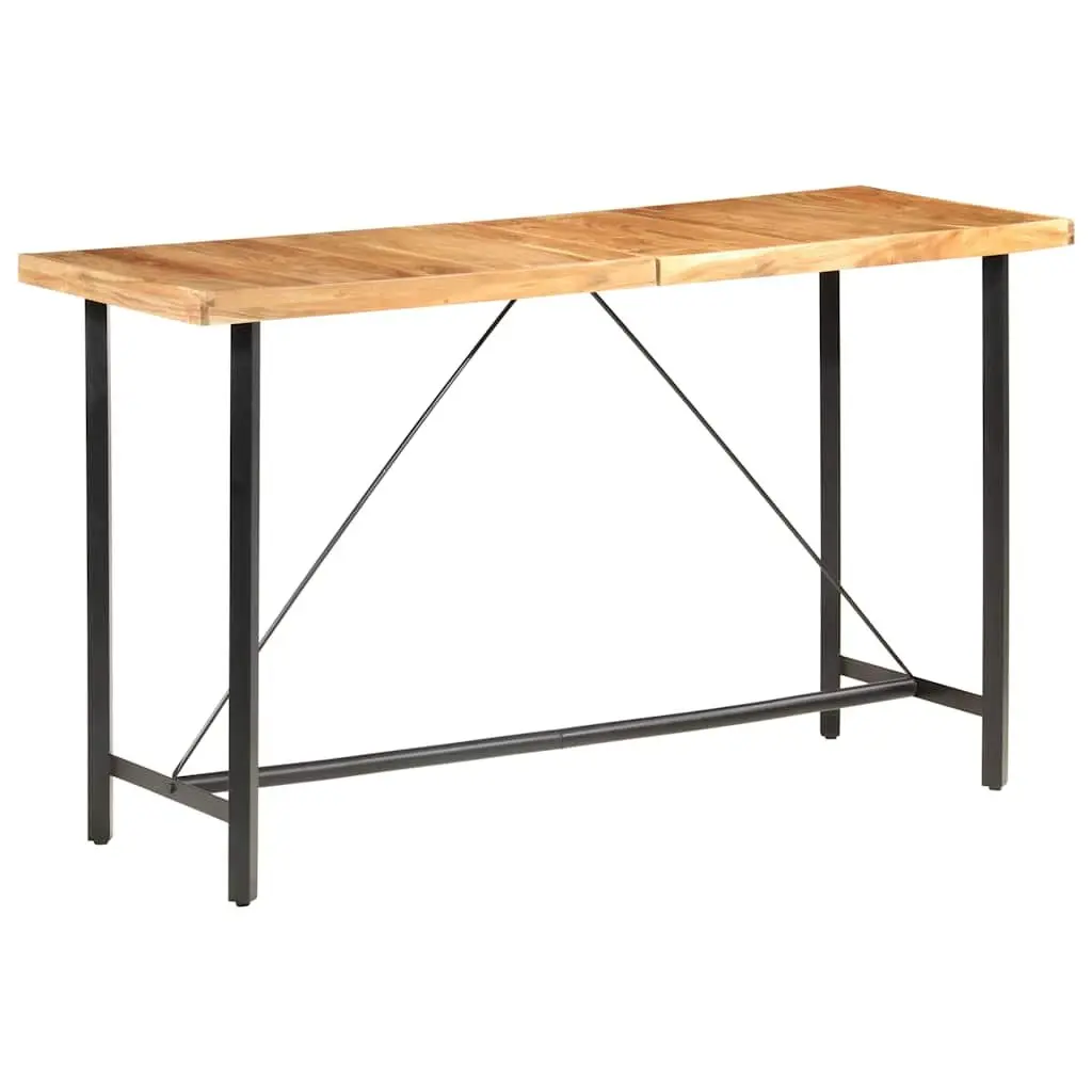 9 Piece Bar Set Industrial Style Furniture Solid Acacia Wood Table with Leather Canvas Upholstered Stools and Steel Legs