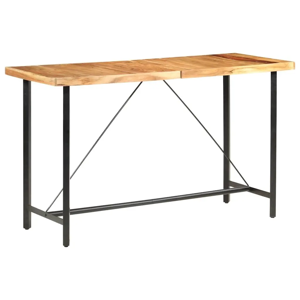 9 Piece Bar Set Industrial Style Furniture Solid Acacia Wood Table with Leather Canvas Upholstered Stools and Steel Legs