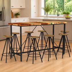 Industrial 9 Piece Dining Set with Stools and Table