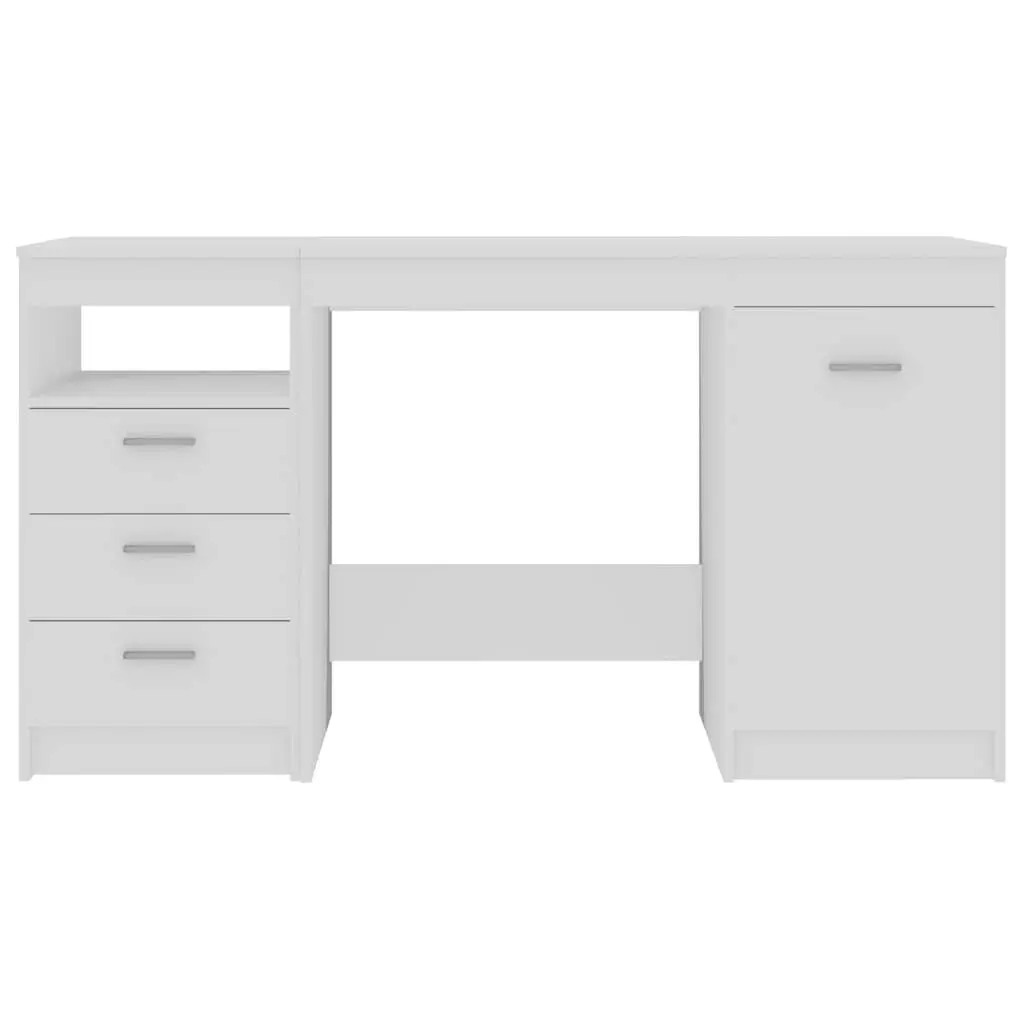 White Office Desk 140cm Engineered Wood with Storage Drawers and Door