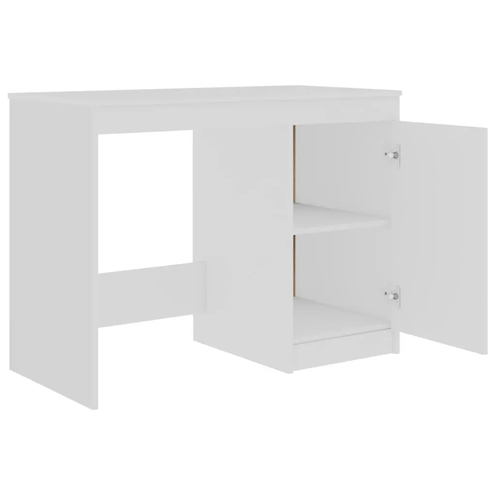 White Office Desk 140cm Engineered Wood with Storage Drawers and Door