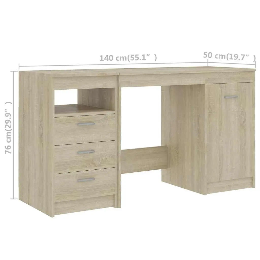 Engineered Wood Office Desk 140x50x76cm with Drawers Storage Brown