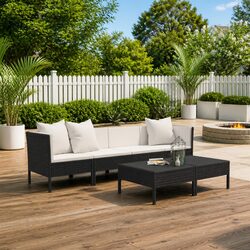 Garden Lounge Set 6 Piece Outdoor Furniture PE Rattan Cushions Black Patio