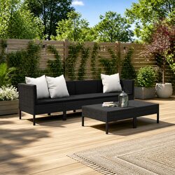 6 Piece Garden Lounge Set Outdoor Furniture with Cushions PE Rattan Black