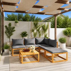 Garden Lounge Set 6 Piece Outdoor Furniture Sofa Coffee Table Grey