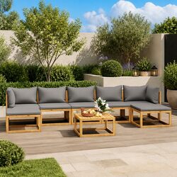 Garden Lounge Set 8 Piece Outdoor Furniture Acacia Wood Sofa with Cushions