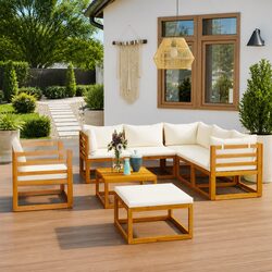 Garden Lounge Set 8 Piece Outdoor Furniture with Cushions Cream Acacia Wood