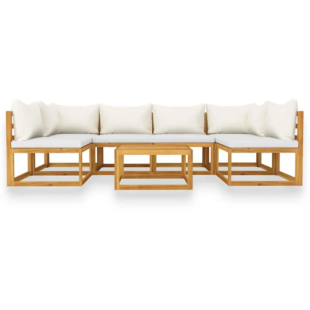 Garden Lounge Set 7 Piece Modular Outdoor Furniture Solid Acacia Wood Frame with Cushions and Coffee Table