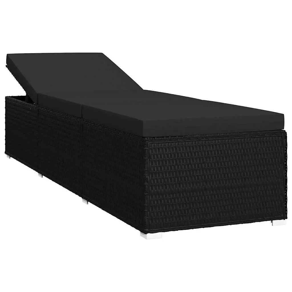 3 Piece Sun Lounger Set Adjustable Backrest Thickly Padded Cushions Outdoor Garden Rattan Chaise Lounge Black