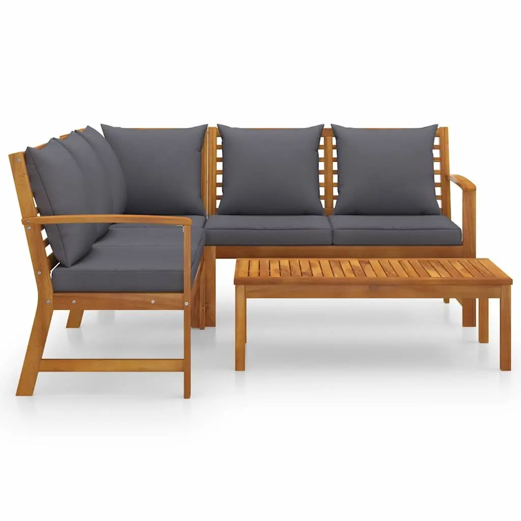 4 Piece Garden Lounge Set with Cushions Solid Acacia Wood Frame Coffee Table Outdoor Patio Furniture
