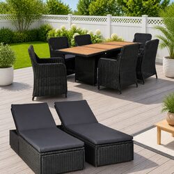 Outdoor Dining Set 9 Piece Poly Rattan Black Garden Furniture Lounge Patio
