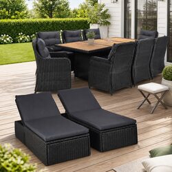 Outdoor Dining Set 11 Piece Black PE Rattan Garden Furniture Lounge Chairs Table