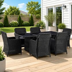 Elegant Black Poly Rattan 7 Piece Outdoor Dining Set