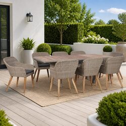 Brown Poly Rattan Outdoor Dining Set - 9 Pieces