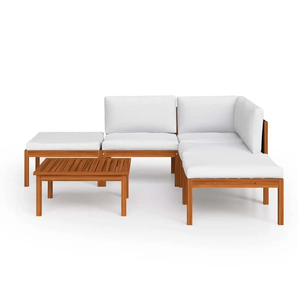 Outdoor Lounge Set 6 Piece Acacia Wood White Rope Backrest Garden Furniture