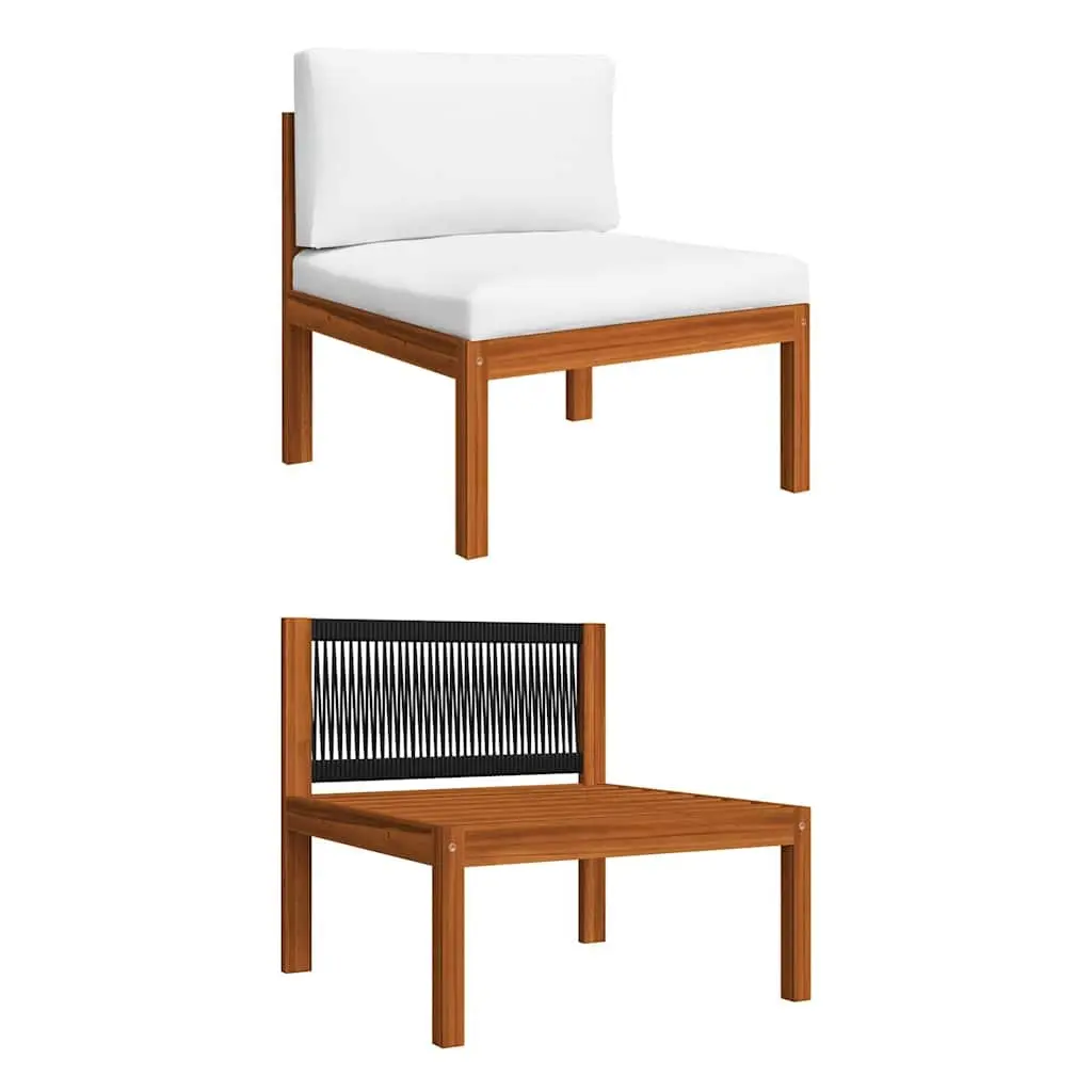 Outdoor Lounge Set 6 Piece Acacia Wood White Rope Backrest Garden Furniture