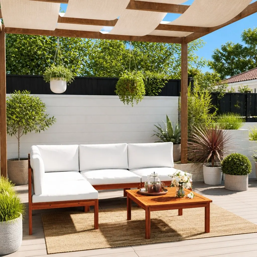 Garden Lounge Set 5 Piece Outdoor Furniture Rope Backrest Weather Resistant Durable Construction