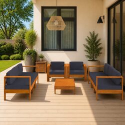 Garden Lounge Set 8 Piece Outdoor Furniture Acacia Wood with Grey Cushions