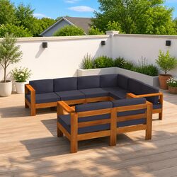 Garden Lounge Set 8 Piece Outdoor Furniture Acacia Wood with Grey Cushions