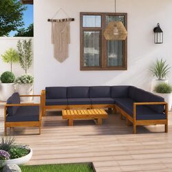 Garden Lounge Set 9 Piece Outdoor Furniture Acacia Wood Grey Cushions Patio