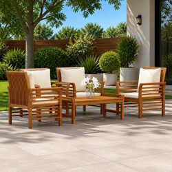 Garden Lounge Set 5 Piece Outdoor Furniture with Cushions Brown Wood Patio