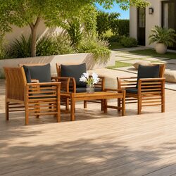 Garden Lounge Set 5 Piece Outdoor Furniture Brown Acacia Wood with Cushions