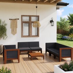 Garden Lounge Set 9 Piece Outdoor Furniture Grey Acacia Wood Modular Cushions