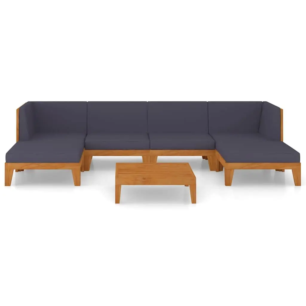 7 Piece Garden Lounge Set Grey Modular Acacia Wood Cushions Outdoor Furniture